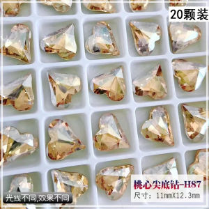 10pcs K9 Quality Nail Drill Off-Center Heart Shaped Pink And White Sharp Bottom Jewelry Assorted Shapes Peach Heart Love