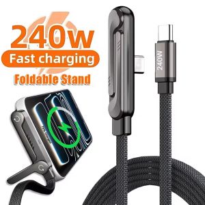 240W Dual Type-C Fast Charging Foldable Mobile Phone Holder Data Cable Multi-Angle Adjustment Non-Stop Charging Phone Holder Cord for IPhone 17/16/15 Samsung