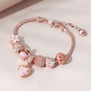 1PC Fashion Multi Element Accessories Drip Oil Rose Love Little Swan Pan Family Bracelet Jewelry Daily Dressing Party Gift -7633