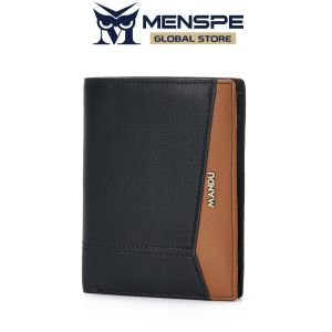 MENSPE Men Short Wallet Drawable Card Slot Design RFID Block Wallet Coin Wallets Soft Microfiber Genuine Leather Wallet Multi-Card Position ID Credit Cards Holders Coin Bag Business Wallets