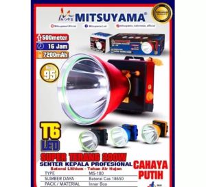 Mitsuyama MS-180P senter Super Terang Besar 200 Watt Cahaya Putih Baterai 7200mAh