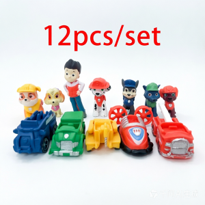 Bandai | 12Pcs/set Anime P-aw Patrols Figures Pawed Canina Cartoon PVC Model Doll Toys Car Canine Birthday Christmas Party Gift