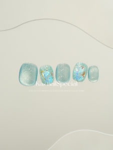 Ice Blue Star Manicure 2025 Spring Summer New Handmade Wearable Nail Art Pure White Enhancing High Quality Craftsmanship