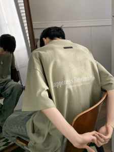 American High Street Retro Small Collar Heavyweight Letter Print Short Sleeve Mens T-shirt Summer Casual Loose Half Sleeve Body T-shirt