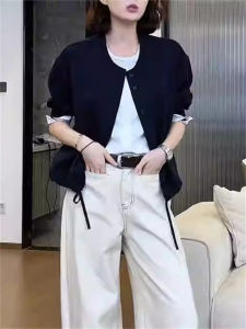 Chic Elegant Womens Open Cardigan Jacket Early Autumn New Design Versatile Outerwear Long Sleeve round Neck Single Button