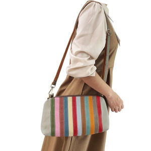 BeeGreen Womens Shoulder Bag Rainbow Stripe Underarm Bag Colorful Handbag Leisure Sling Bag