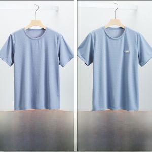 ROMON | Lomond Mens Ice Silk Short Sleeve T-Shirt Summer Thin Round Neck Printed Casual Top Mesh Quick Dry Sports Body T-shirt