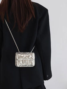 Silver Mini Crossbody Bag Womens 2024 New Luxury Design Chain Strap Fashionable Summer Handbag Soft PU Leather Square Shape
