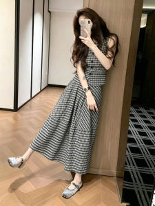 BIFEIMENG | Đầm Dài Mới Thời Trang Mùa Hè Không Tay Caro Pháp