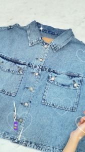 JINISO Jaket Crop Jeans Oversize Blue Acid