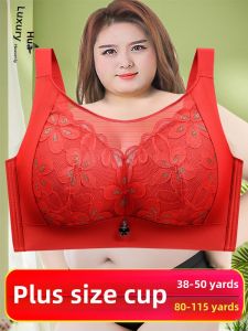 Red Large Size Bra Womens Thin Full Cup Underwear Prevents Sagging D-Cup Tube Top Style Wedding Bra Luxury Cotton Fabric