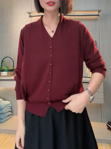 QINGNAER | Elegant Slimming Vintage Simple V-Neck Knit Cardigan