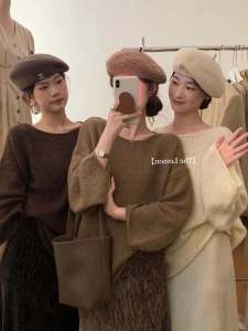Mid Length Long Length Knitwear Womens Thin Spring and Autumn Inner Wear Loose Outer Wear Underwear Cut Out Gentle Long Sleeves Tops Idle Style