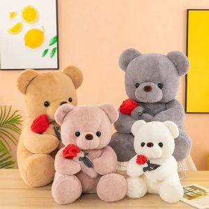 Bandai | Kawaii Teddy Bear with Roses Plush Toy Soft Bear Stuffed Doll Romantic Gift for Lover Home Decor Valentines Day Gift for Girls