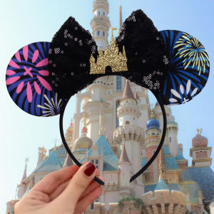 2025 Disney Castle Fireworks Mouse Ears Headband Sequins Bow Hairband For Girls Children Featival Party DIY Hair Accessories