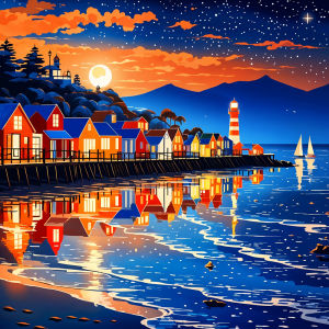 Huacan Diamond Painting Seaside Landscape Full Square Round Mosaic House Handmade Gift Home Decoration