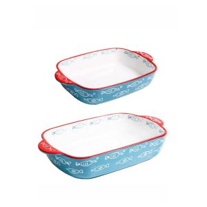 Ceramic Baking Tray Cheese Baking Bowl Double Ear Pasta Tray Household Dish Tray Baking Bowl Baking Rice Tray