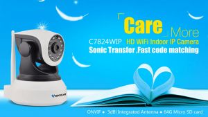 VStarcam กล้องวงจรปิดภายในอาคาร รุ่น C7824WIP เครือข่ายไร้สาย ความละเอียด 1 ล้านพิกเซล เสาอากาศในตัว รองรับ Micro SD การ์ด 256 GB - สีขาว-ดำ