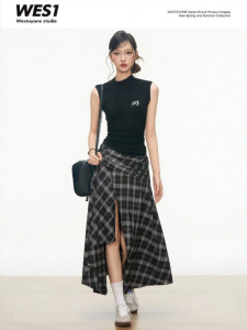 Checked Pattern Bow Design Skirt