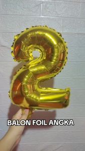 (Gifts Home) Balon foil angka ukuran 40cm abjad / silver gold biru pink motif chrome ballon huruf