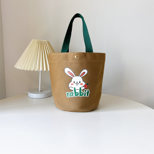 Canvas Bucket Bag Womens Handbag Lunch Box Bag Mommy Bag Handheld Small Bag Fashionable Canvas Tote Bag Soft Casual Style