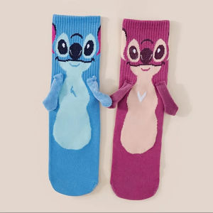 Disney | Disney Couples Magnetic Socks - Stitch & Angel Hand-In-Hand Mid-Tube Home Floor Socks
