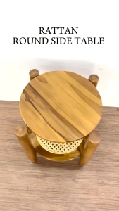 ATTIC FURNITURE ST-TEAK WOOD WITH RATTAN ROUND SIDE TABLE-33