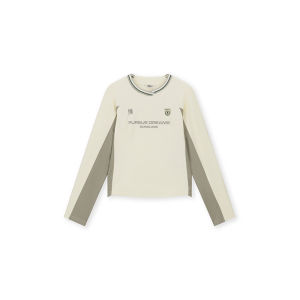 BONELESS Long Sleeve round Neck Sporty T-Shirt Womens Loose Fit Versatile Base Layer Shirt Color Block Design Cotton Blend