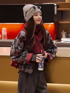 Elegant Floral Jacquard Winter Coat