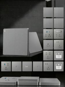 Bull | One-gang Two-way Tilted 5-hole Wall Switch Socket Panel Grey
