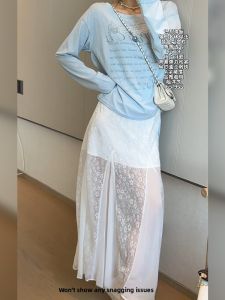 BINKAFENNY | Summer Outfit Blue Sun Protection Top White Mini Skirt Two-Piece Set Anti-Aging Clothing Brand Binkafeni 18-25 Years Old