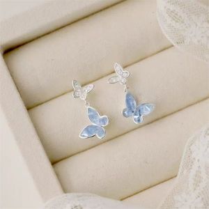 Bộ Trang Sức Bướm Zircon Đá Pha Lê Xanh Dành Cho Nữ Thiết Kế Sang Trọng Nhẹ Nhàng Lấp Lánh Gồm Vòng Cổ Bông Tai Và Lắc Tay Đôi Hình Bướm Phụ Kiện Dự Tiệc Cho Các Cô Gái.