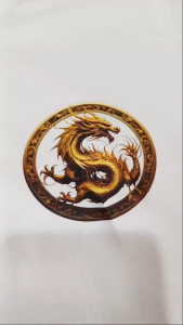 khaki T-Shirt for men Vintage Golden Dragon Badge Chest Print 100% Cotton Casual Tee PBD26008