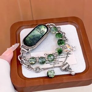 Uhada Adjustable Butterfly Beads Bracelet Band for Xiaomi Band 8 NFC 9 10 Womens Fashionable Summer Wristband Smartwatch Strap