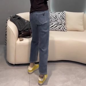 Spring 2025 High Waist Slimming Ankle-Length Straight Leg Jeans Womens plus Size Denim Pants Visual Heightening Effect