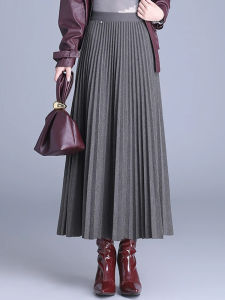 กระโปรงยาวทรงเอเอวสูง ผ้าขนสัตว์ ทรงหลวม กระโปรงทรงเอ ฤดูใบไม้ร่วง/ฤดูหนาว 2025 ใหม่ กระโปรงทรงเอ กระโปรงยาวคลุมเข่า