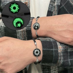 2Pcs/Set Couple Bracelet for Women Lover Luminous Sun Moon Rope Charm Friendship Girlfriend Party Valentines Day Gifts