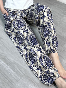 Quần Ống Rộng Bằng Vải Lụa Cotton Mùa Hè Mỏng Cỡ Lớn Quần Dài Thường Ngày Họa Tiết Hoa Quần Dài Mặc Ngoài Quần Ngủ Bằng Vải Cotton Nhân Tạo