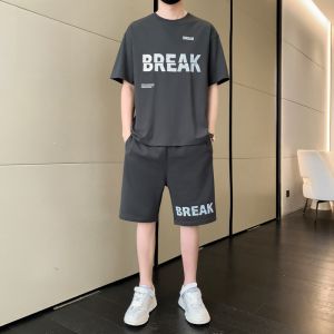 ROMON | Lomond Mens Ice Silk Casual Sports Set Summer Thin Short Sleeve T-shirt Running Fitness Shorts Easy Match Two-piece Polyester Fiber