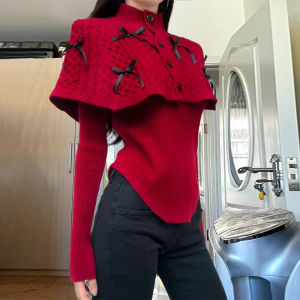 Christmas New Year Red Cowl Neck Sweater Womens Autumn Winter High End Feel Inner Knitted Wear Two Piece Set Sweet Style Loose Fit