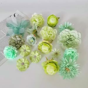 Green Rose Artificial Flowers Heads Silk Fake Flower for Home Room Decor Wedding Marriage Decor DIY Craft Wreath Gifts Accessory