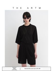 Knit Lace T-shirt with Geometric Design and Viscose-Cotton Blend