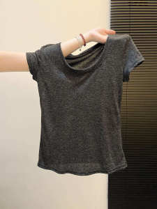Gray Pure Color Slim Fit Sheer T-Shirt
