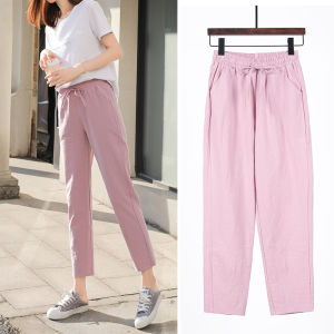 Womens Spring Summer Pants Cotton Solid Elastic waist Candy Colors Harem Trousers Casual Female Pants