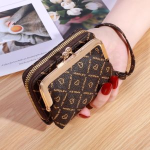 New Wallet Womens Wrist Strap Short Old Flower Zero Wallet Large Capacity Coin Clip Bag Letter Multi Card Card Bag Money Clip