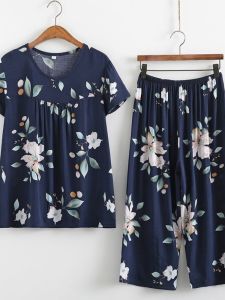 Summer Cotton Silk Mommy Outfit Womens Mid-Aged Clothing Short Sleeve Overhead Home Wear Cool Necktie Clip Fashionable Accessories