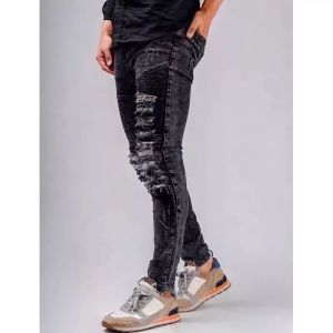 Celana Jeans Bikers Ripped Hitam Slim-Fiting Bikers Riders Ripped