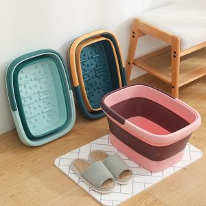 ถังอาบน้ำแบบพับได้พร้อมเครื่องจักรสำหรับทำนวดเท้าแบบพกพาสำหรับใช้ในบ้าน ถังอาบน้ำแบบลึกสำหรับเท้าสูง สุขอนามัยและอาบน้ำเท้า