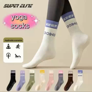 Womens mid-tube aerobics Pilates fitness double cuffs silicone non-slip professional yoga sock