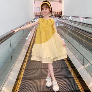 Đầm bé gái mùa hè lsshow Đầm kiểu Color Block mỏng thời trang phong cách mới trẻ em váy màu đỏ dự tiệc em bé lớn trang phục mùa hè bé gái